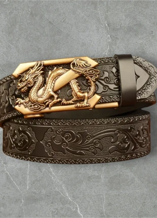 Ceinture réglable automatique Y2K Boucle Dorée motif Dragon Noir texturé Oversize, marque: y2k, état: Très bon état, taille: 105 cm, 25,00 €, 26,95 € Protection acheteurs incluse