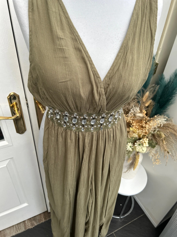 River island khaki open leg embellished jumpsuit size 8 Vinted