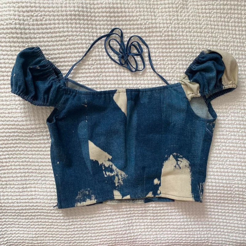 acid splatter denim bustier top 2