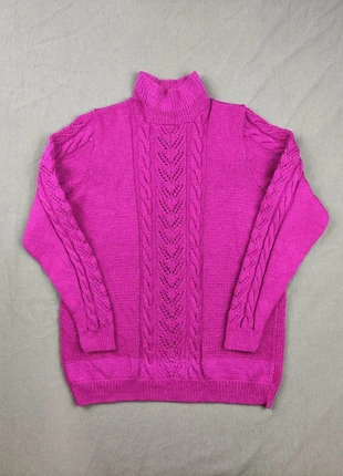 Pull torsadé fuchsia col montant, vintage, Y2K, effet maille épaisse, taille M femme, condition: Satisfactory, size: M / 38 / 10, €5.00, €5.95 includes Buyer Protection