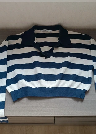 Pull rayé cropped col polo, marque: Bershka, état: Très bon état, taille: S / 36 / 8, 3,00 €, 3,85 € Protection acheteurs incluse