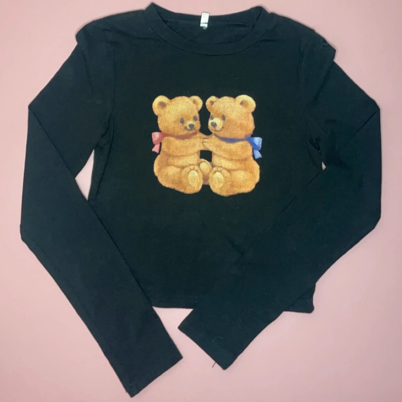 Aliexpress Bear Graphic Long Sleeve Crop Top 1