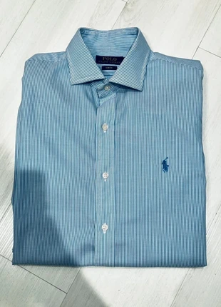 Chemise Shirt Ralph Lauren RL Blanche à Rayures Bleu Logo Brodé Bleu 100% Coton Old Money - Homme M, marca: Ralph Lauren, estado: Muy bueno, tamaño: M, 29,90 €, 32,10 € Protección al comprador incluida
