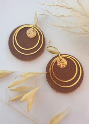 Boucles d'oreilles en cuir et acier inoxydable, état: Neuf sans étiquette, 7,00 €, 8,05 € Protection acheteurs (Pro) incluse
