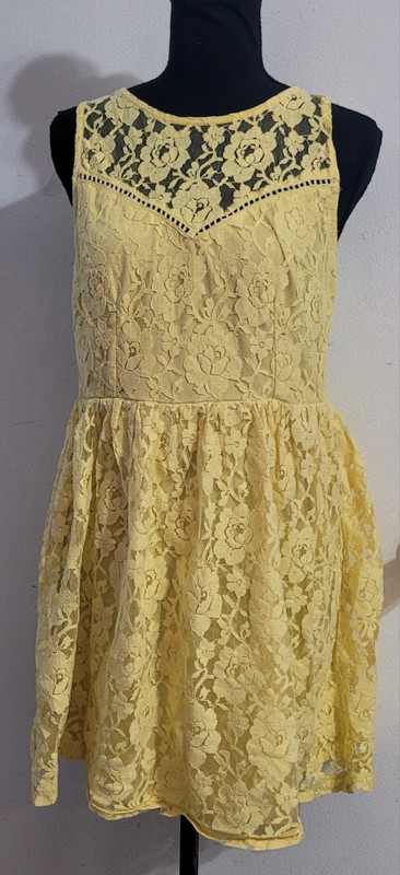 Women Medium Lace Sleveless Forever 21 Dress Yellow 5