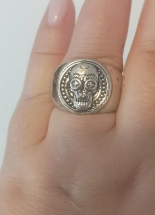 Silver Plated Size N Ring Day Of The Dead Gift Skull Goth Bold Punk Grunge Y2K , condition: Good, size: 17.3 mm / N½, £12.99, £14.34 includes Buyer Protection