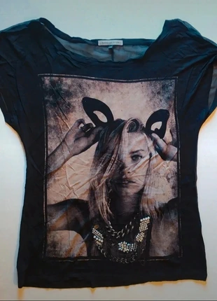 Camiseta negra estampada con joya, Bershka, marque: Bershka, état: Très bon état, taille: L / 40 / 12, 9,00 €, 10,15 € Protection acheteurs incluse