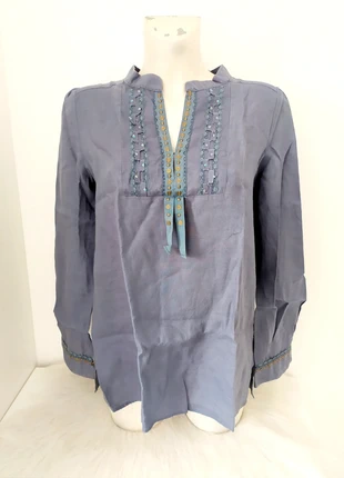 Blouse en lin bleu pétrole Yuka broderies bohème chic manches longues T42, marque: Yuka, état: Très bon état, taille: XL / 42 / 14, 22,00 €, 23,80 € Protection acheteurs incluse