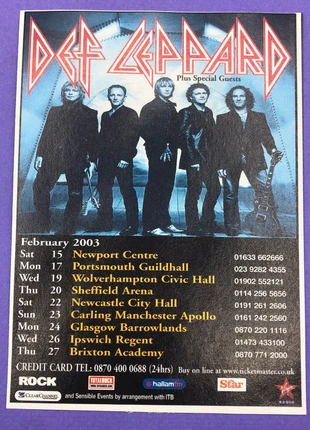 Def Leppard 2003 Tour Dates Small Advert Cutting, brand: Def Leppard, condition: Very good, £1.00, £1.75 includes Buyer Protection Pro