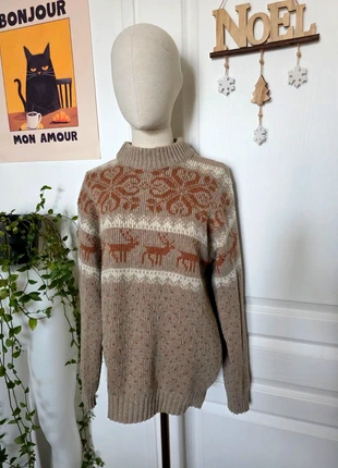 Pull en laine motif rennes – style nordique / hiver (T. L), merk: Vintage Dressing, staat: Heel goed, maat: L / 40 / 12, € 30,00, € 32,20 inclusief Kopersbescherming