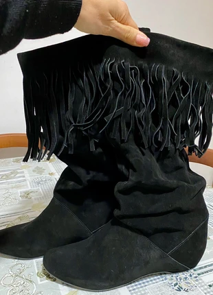 Stivali camoscio neri con frange, marque: Alesya, état: Neuf avec étiquette, taille: 40, 30,00 €, 32,20 € Protection acheteurs incluse