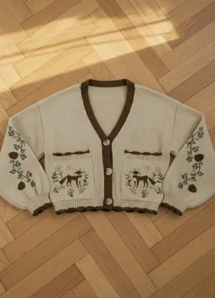 Cardigan brodé color block femme – renard & fleurs – taille M, brand: Colorblock, condizioni: Ottime, taglia: M / IT 42 / EU 38, €44.90, €47.85 include la Protezione acquisti