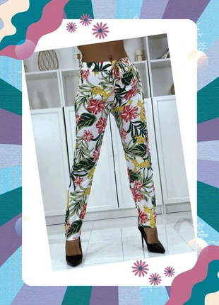 Pantalon fluide blanc à motif floral B-21 - Taille L/XL, brand: generique, condition: New with tags, size: L / 40 / 12, €19.90, €21.60 includes Buyer Protection Pro