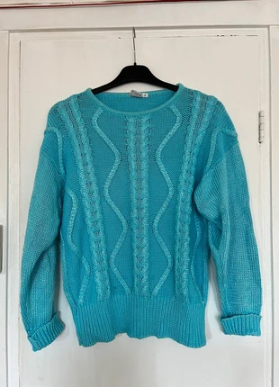 Blue knitted sweater, merk: Vintage, staat: Heel goed, maat: S / 36 / 8, € 8,00, € 9,10 inclusief Kopersbescherming