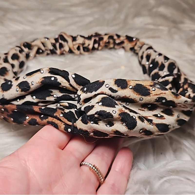 Leopard Print Rhinestone Top Knot Headband 2