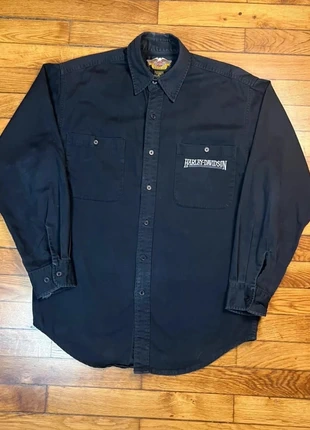 Harley Davidson | Chemise unie - Logo brodé | Noir - Blanc | taille M, marca: Harley Davidson, estado: Muito bom, tamanho: M, €29.00, €31.15 inclui Proteção do Comprador
