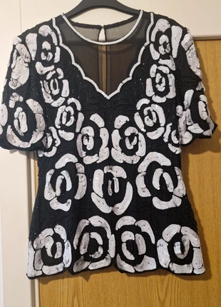 Vintage Black and white Sequin Flower Top, brand: Vintage, condition: Very good, size: M / 10, £6.00, £7.00 includes Buyer Protection