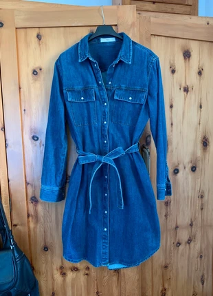 MNG denim blue longsleeve belted dress, merk: MNG, staat: Heel goed, maat: M / 38 / 10, € 38,00, € 40,60 inclusief Kopersbescherming