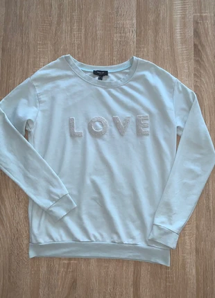 Pull « LOVE » bleu ciel : turquoise - Mango, marque: Mango, état: Bon état, taille: S / 36 / 8, 2,00 €, 2,80 € Protection acheteurs incluse