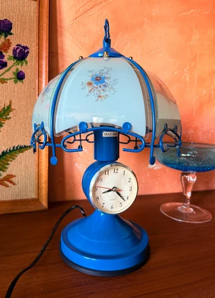 Lampe vintage tactile bleue avec horloge / Blue retro touch lamp with clock, brand: Vintage Dressing, condition: Very good, €40.00, €42.70 includes Buyer Protection