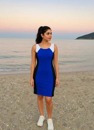 Robe color block bleu, noir et blanc – élégance moderne, marca: Walk And Talk, estado: Muito bom, tamanho: M / 38 / 10, €7.00, €8.05 inclui Proteção do Comprador