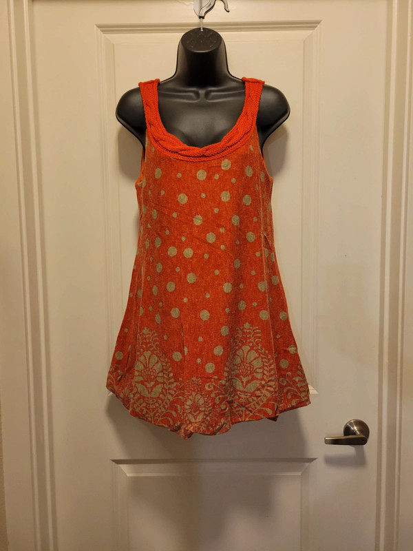 Orange & Taupe Boutique Boho Puffy Mini Dress 1