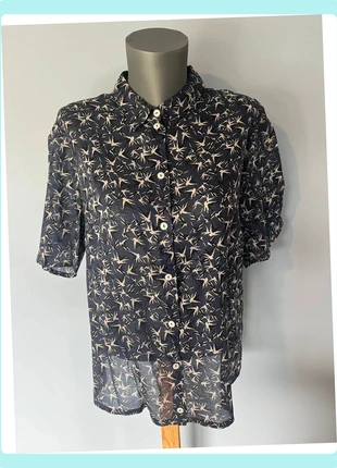 Chemise transparente oiseaux Peter Hahn – T50, manches courtes bleu nuit, brand: Peter Hahn, condition: Very good, size: 5XL / 50 / 22, €19.61, €21.29 includes Buyer Protection
