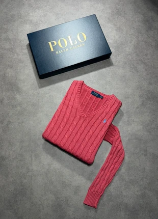 Pull torsadé polo Ralph Lauren corail Col V - logo brodé bleu - 100% coton - Taille S femme, brand: Ralph Lauren, condizioni: Ottime, taglia: S / IT 40 / EU 36, €54.99, €58.44 include la Protezione acquisti Pro