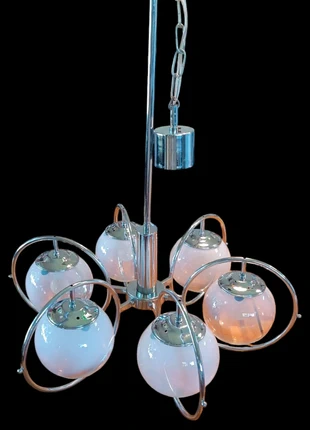 Lampadario vintage Space Age | Anni ’70 | Acciaio cromato e vetro opalino, marque: vintage 70, état: Très bon état, 130,00 €, 137,20 € Protection acheteurs incluse