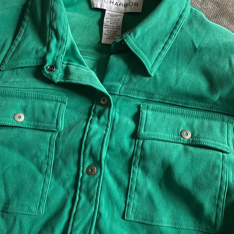 Vintage green suede feeling polyester button up shirt/jacket 3