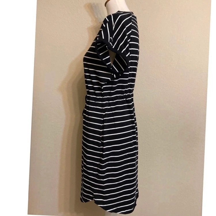Rafaella Dress Size Small  Black White Stripe Nautical Drawstring Waist 4