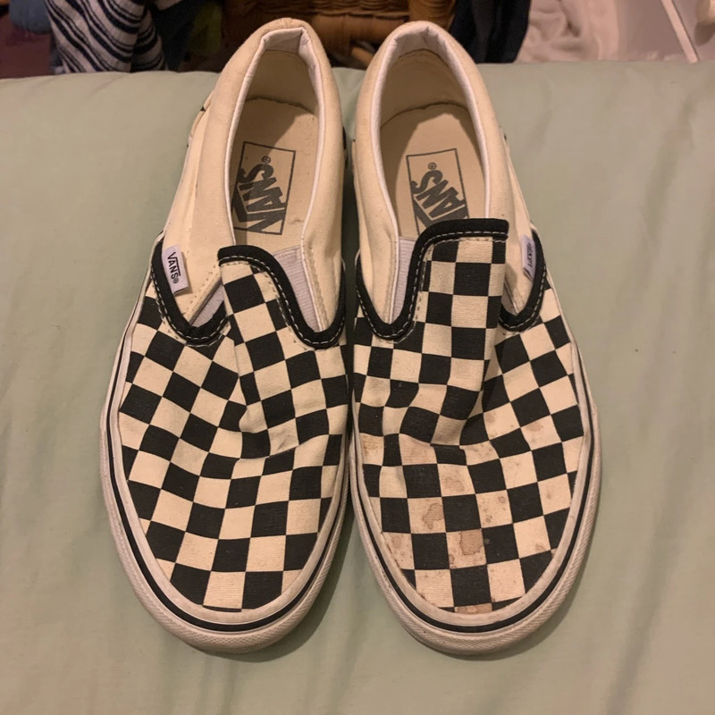 Checkered vans slide ons