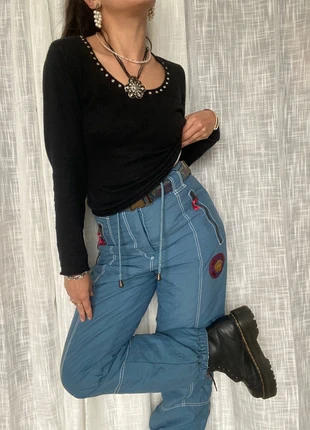 RARE Ski pants, vintage 80s 90s, adjustable, overlock, zip, cobalt blue, embroidery, belt, brand: Vintage, condition: Very good, size: M / 38 / 10, €55.00, €58.45 includes Buyer Protection Pro