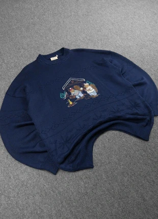 Pull Rare Vintage 80s en Maille Bleu Marine à Motifs Brodés "Cartoon / Bûcheron" (XL), marque: Vintage Dressing, état: Satisfaisant, taille: XL, 19,00 €, 20,65 € Protection acheteurs (Pro) incluse