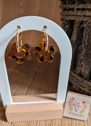 I7/ boucles d'oreilles fantaisie dorées pampilles fleurs léopard, marque: fleurs pampilles, état: Très bon état, 6,50 €, 7,53 € Protection acheteurs (Pro) incluse