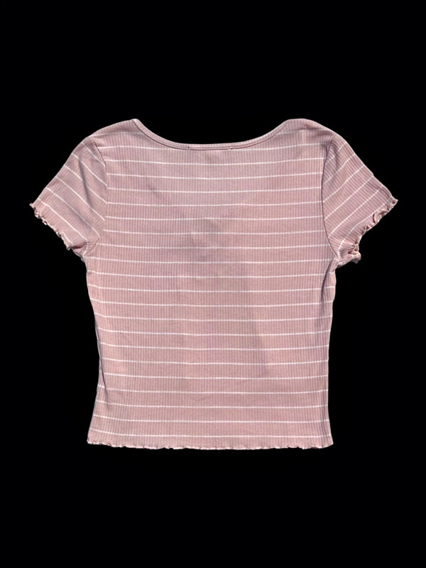 Hippie Rose Size XS Pink Striped Lace Up Cropped Tee 2