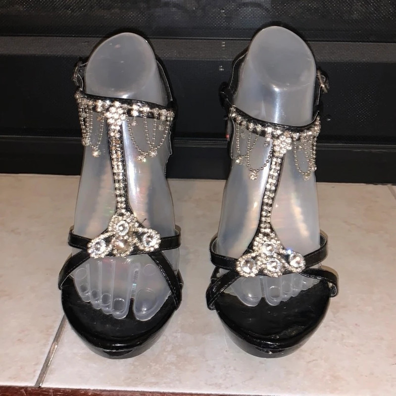 Delicacy black rhinestone sequined wedding formal heels 1