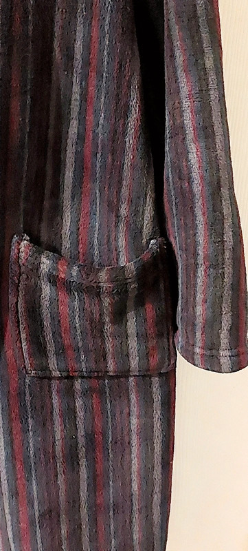 F F Men Striped Blue Multicoloured Hooded Fleece Dressing Gown L XL Vinted