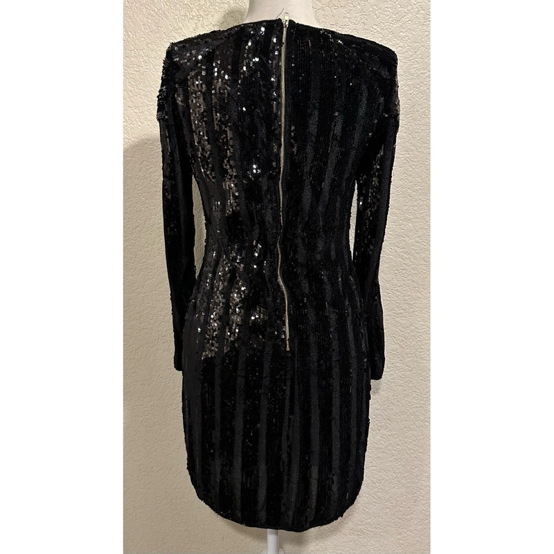 Fashion Nova Black Velvet Sequin Long-sleeved Bodycon Dress 4