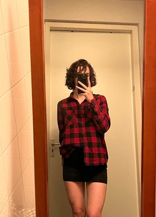 Checked red black fleece button sweatshirt blouse overhemd, merk: FB Sister, staat: Goed, maat: M / 38 / 10, € 6,50, € 7,53 inclusief Kopersbescherming