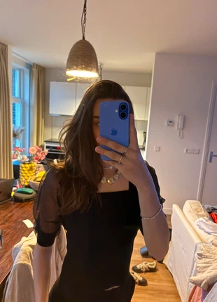 Top met vierkante hals en gaas-mouwen, brand: MNG, condition: Very good, size: S / 36 / 8, €10.00, €11.20 includes Buyer Protection