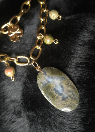 Collier trèfle agate mousse unakite en acier inoxydable, marque: Lussypurr, état: Neuf sans étiquette, 57,85 €, 61,44 € Protection acheteurs incluse