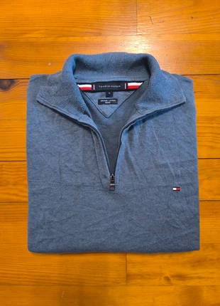 Pull Tommy Hilfiger - 1/4 Zip Half Zip - Col camionneur - Gris, bleu - Taille M, brand: Tommy Hilfiger, condition: Very good, size: M, €34.99, €37.44 includes Buyer Protection