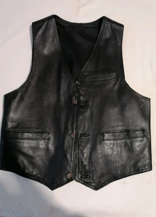 Gilet en cuir noir, marque: aucune, état: Très bon état, taille: L, 15,00 €, 16,45 € Protection acheteurs incluse