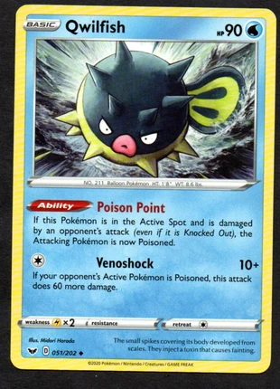 051/202 Qwilfish Pokemon Card - LP, brand: Pokémon, condition: Very good, £1.50, £2.28 includes Buyer Protection