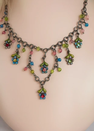 VOLM Vintage Boho Floral Necklace – Colorful Crystal & Enamel Details, brand: volm, condition: Very good, €12.00, €13.30 includes Buyer Protection