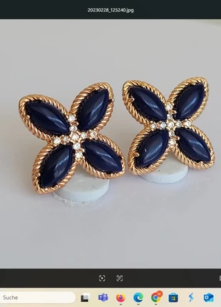 Orecchini a fiore con lapislazzuli e zirconi bianchi, argento 925 e oro rosé, merk: argento 925, staat: Nieuw met prijskaartje, € 43,00, € 45,85 inclusief Kopersbescherming