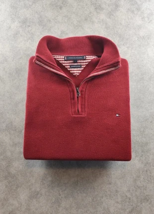 Pull Tommy Hilfiger Half Zip 1/4 Zip Col Camionneur I Rouge Logo Brodé I Taille L, marca: Tommy Hilfiger, estado: Muy bueno, tamaño: L, 35,00 €, 37,45 € Protección al comprador incluida