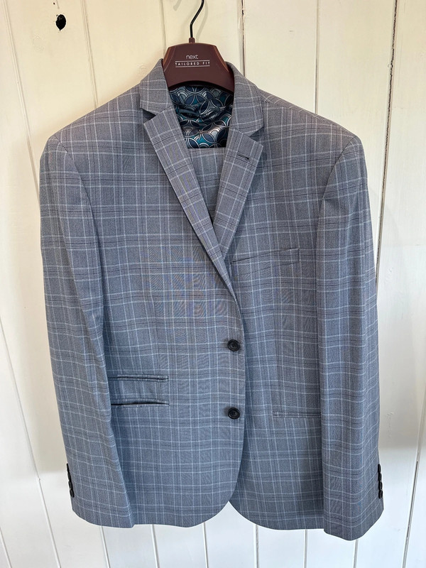 Next 3 piece blue and grey checked suit | Vinted