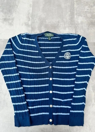 Gilet rayé torsadé col V – Ralph Lauren – Femme PM / Petit M – 100% coton – bleu marine & bleu clair, marke: Ralph Lauren, zustand: Sehr gut, größe: M / 38 / 10, 18,00 €, 19,60 € inklusive Vinted-Käuferschutz